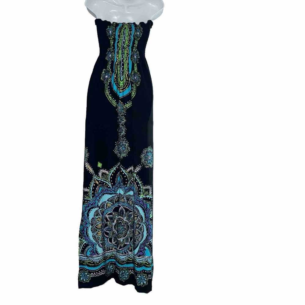 Snap Turquoise Black Maxi Vacation Dress Straples… - image 2