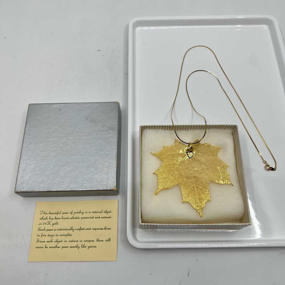 Vintage 24K Gold Plated Maple/Sycamore Leaf Neckl… - image 1