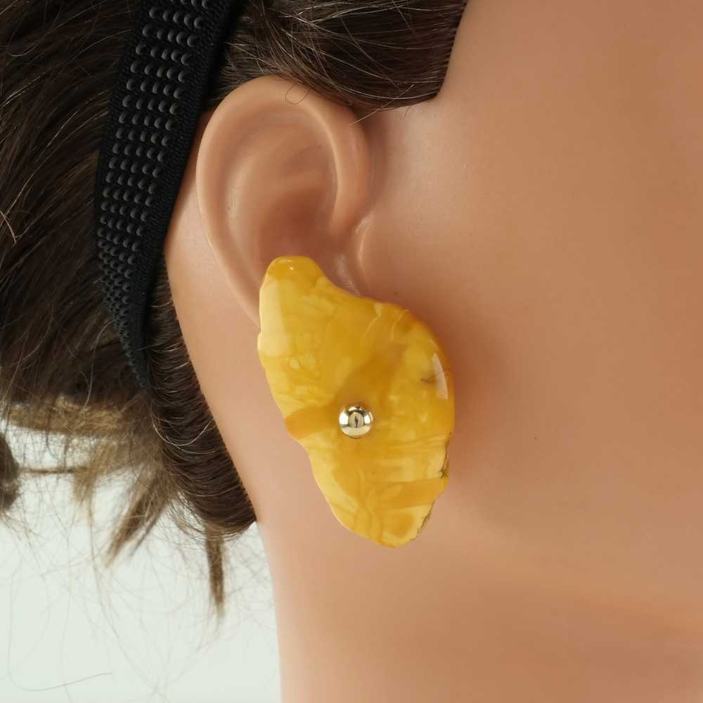 Yellow Butterscotch Amber Floating Stone Earrings… - image 2