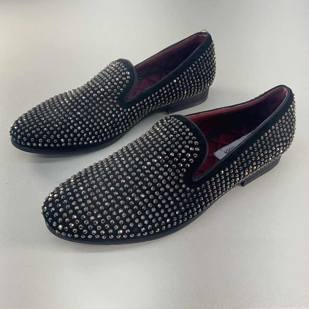 Steve Madden Black Silver Studded Leather Loafers… - image 2