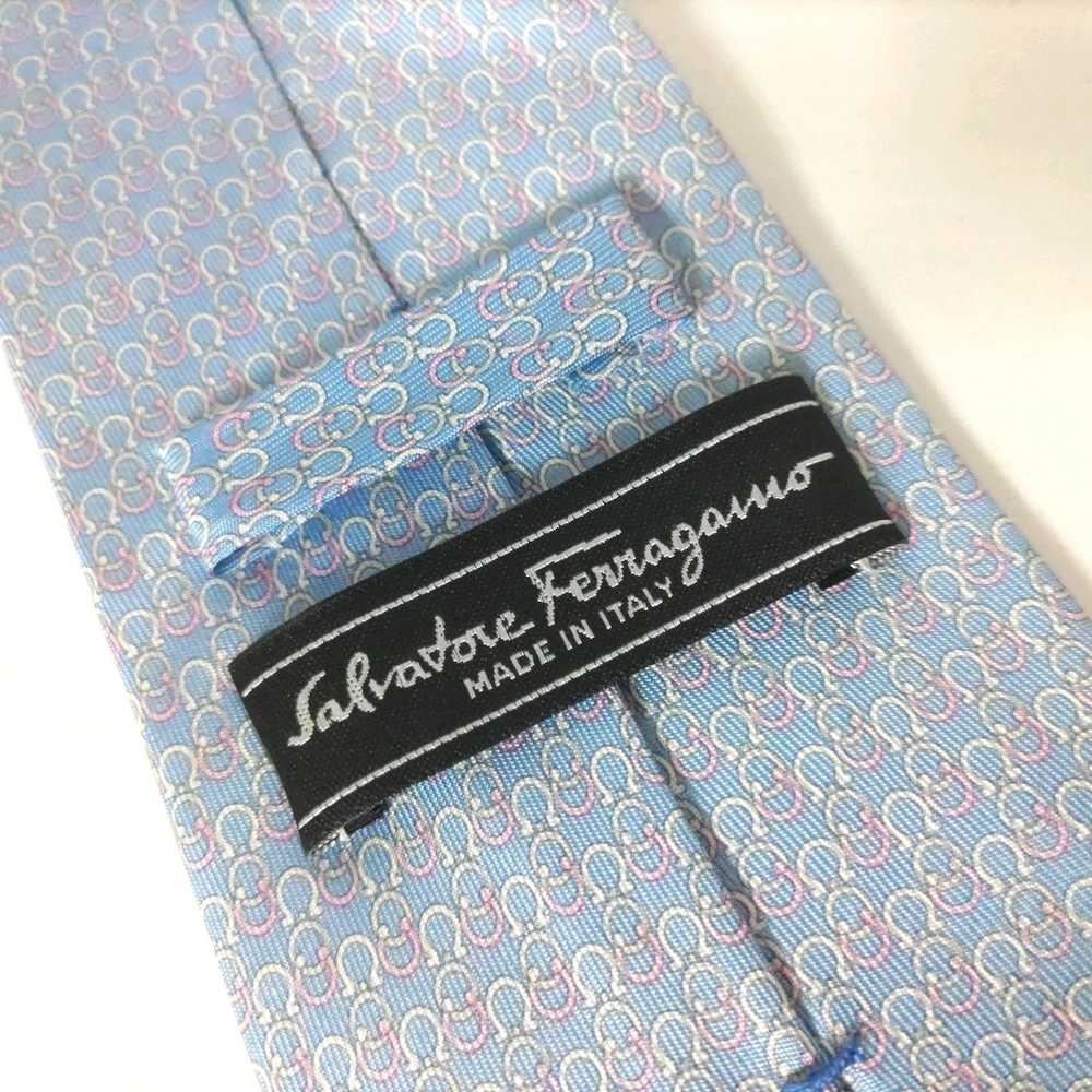 Used  Salvatore Ferragamo Tie Gancini Blue  Pink … - image 3