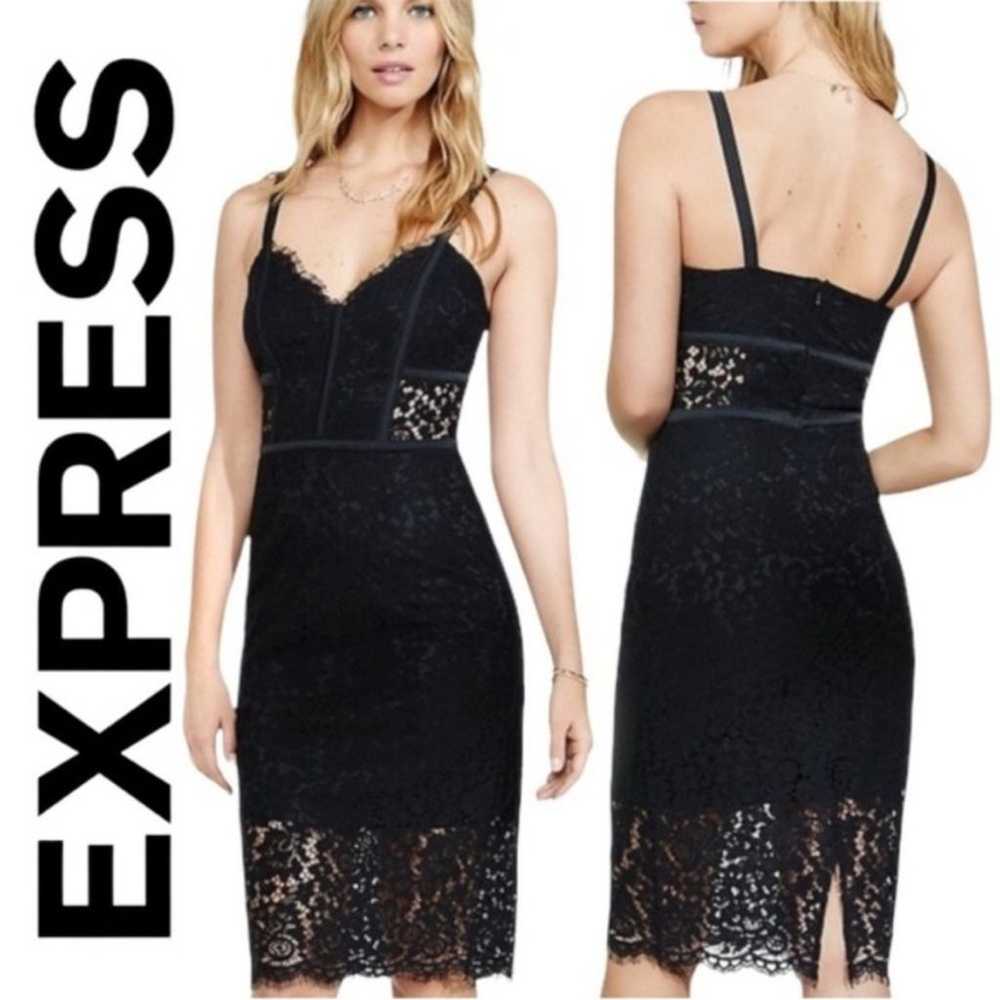 Express black piped lace sheath knee length dress… - image 2