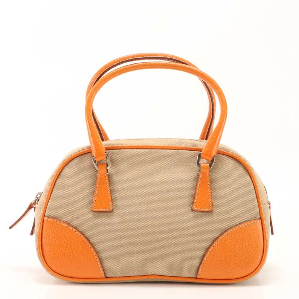 Beauty Prada Mini Handbag Orange Triangle Logo Le… - image 1