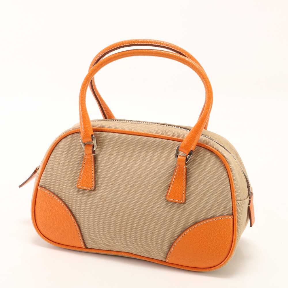 Beauty Prada Mini Handbag Orange Triangle Logo Le… - image 2