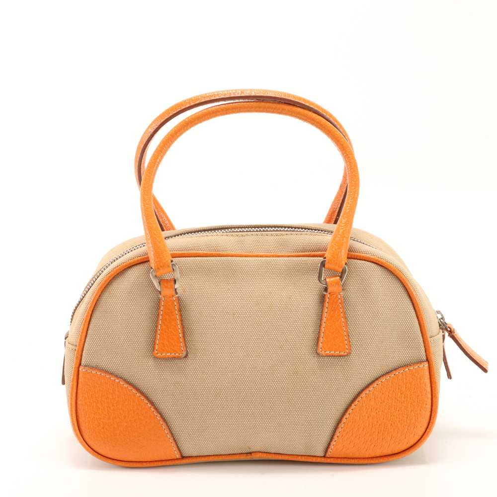 Beauty Prada Mini Handbag Orange Triangle Logo Le… - image 5