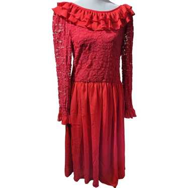 VINTAGE 1970's Coco of California red lace ruffle… - image 1