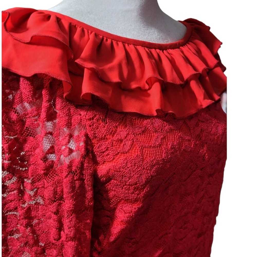 VINTAGE 1970's Coco of California red lace ruffle… - image 4