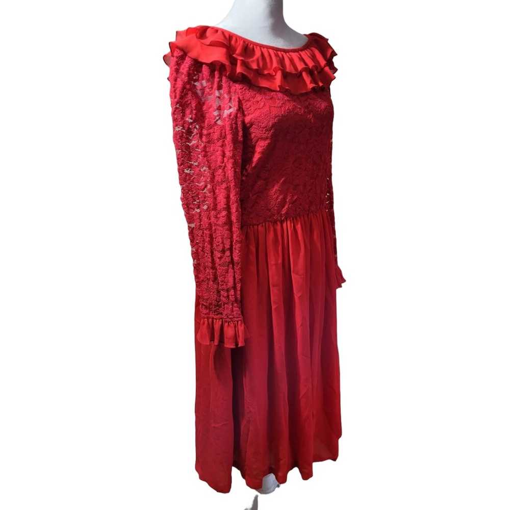 VINTAGE 1970's Coco of California red lace ruffle… - image 6