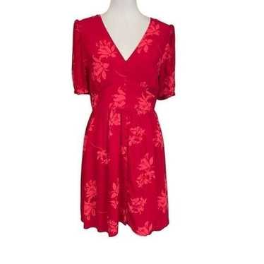 Chelsea28 Red Floral Button Front Dress size Medi… - image 1