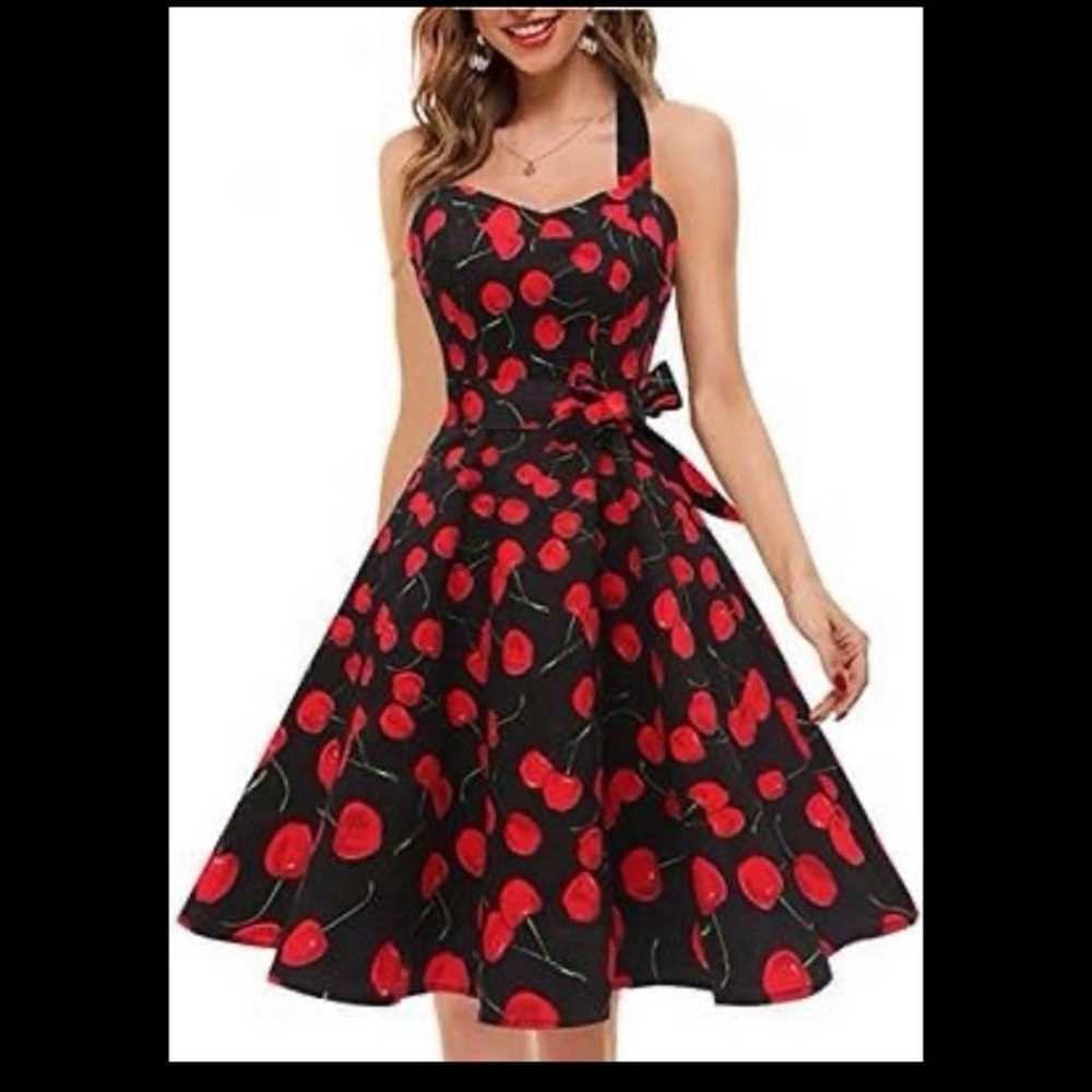 Topdress Black Retro Cherry Rockabilly Dress - image 4