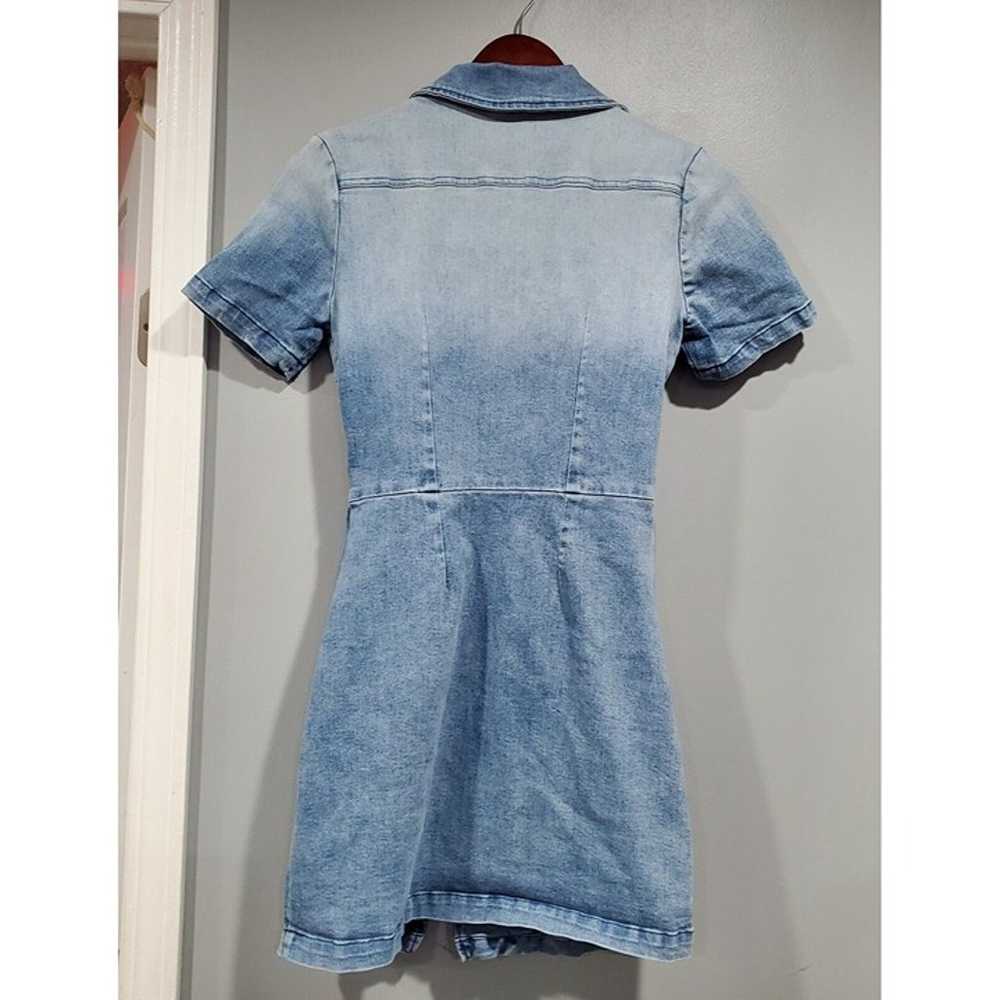 Fate Womens Blue Denim Mini Dress Ruched Button S… - image 2