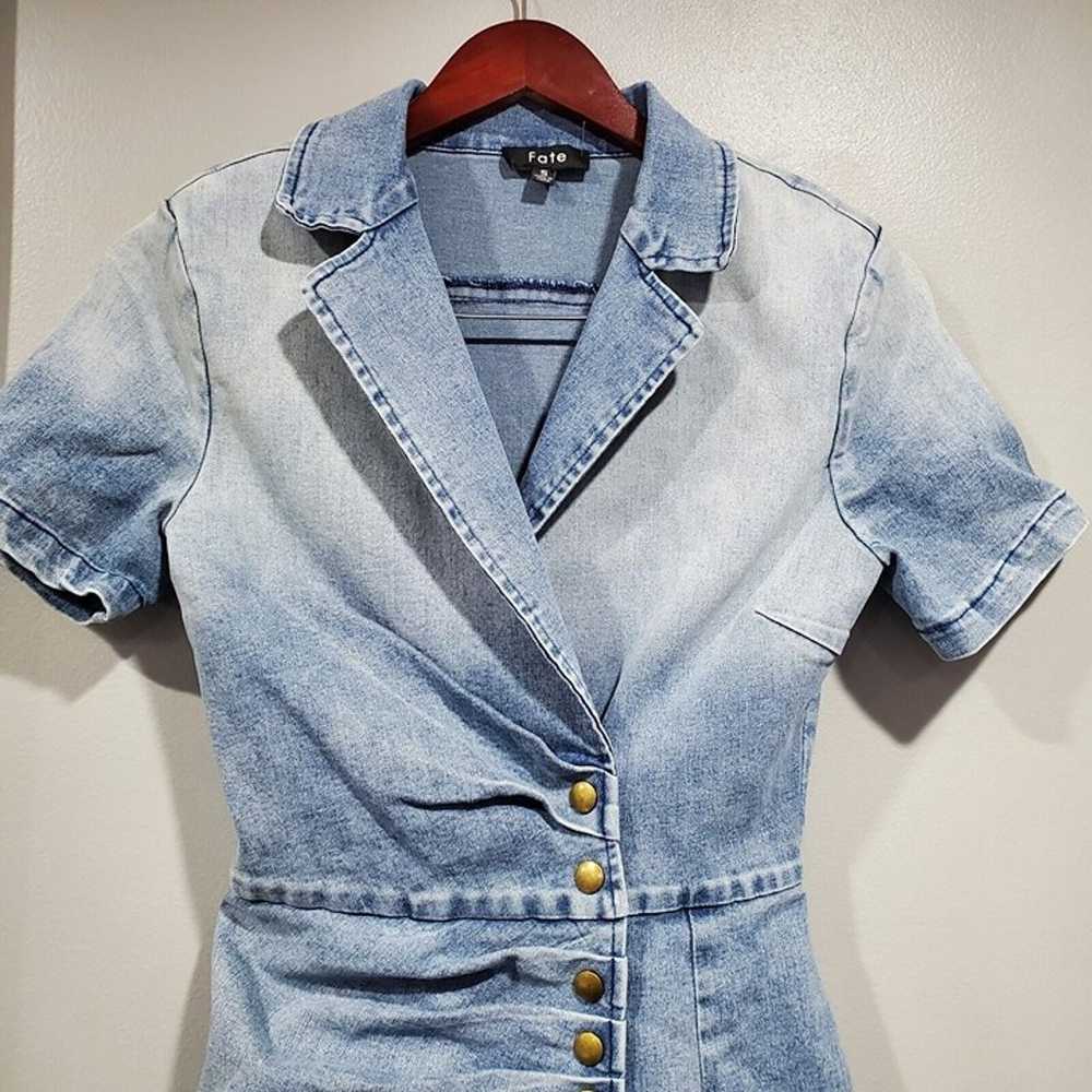 Fate Womens Blue Denim Mini Dress Ruched Button S… - image 4