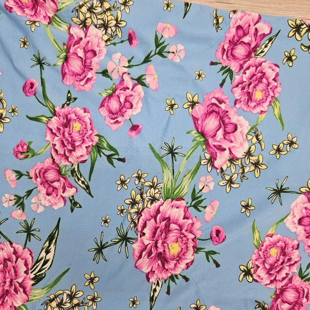 BETSEY JOHNSON Womens Blue Pink Floral Ruffle Poc… - image 7