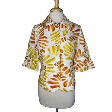 CHICOS Sunburst Abstract Woven Cotton Ribbed Jack… - image 1