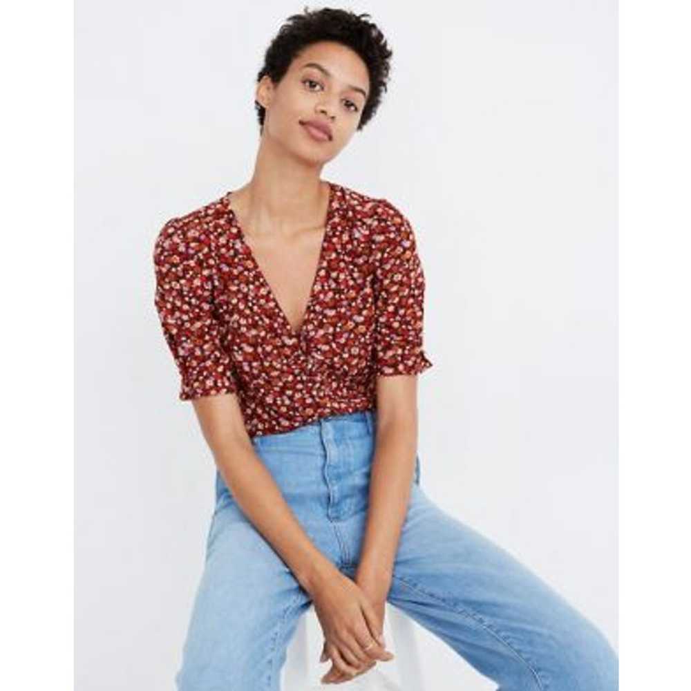 Madewell Silk Button-Sleeve Top in Red Ditzy Flor… - image 1