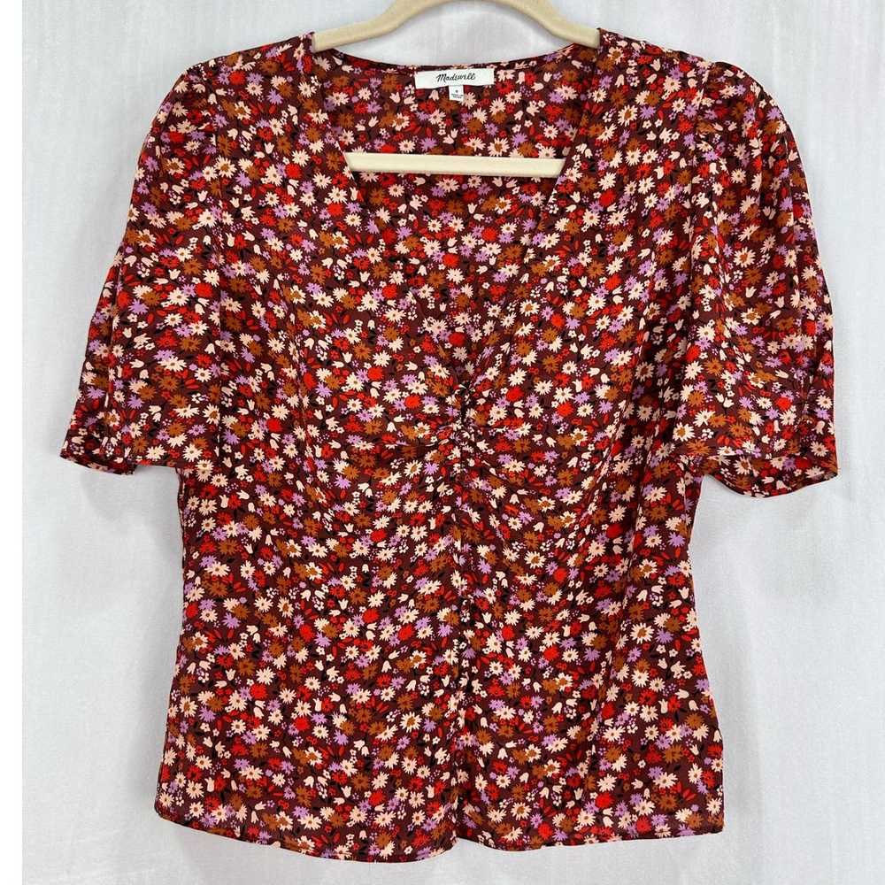 Madewell Silk Button-Sleeve Top in Red Ditzy Flor… - image 2