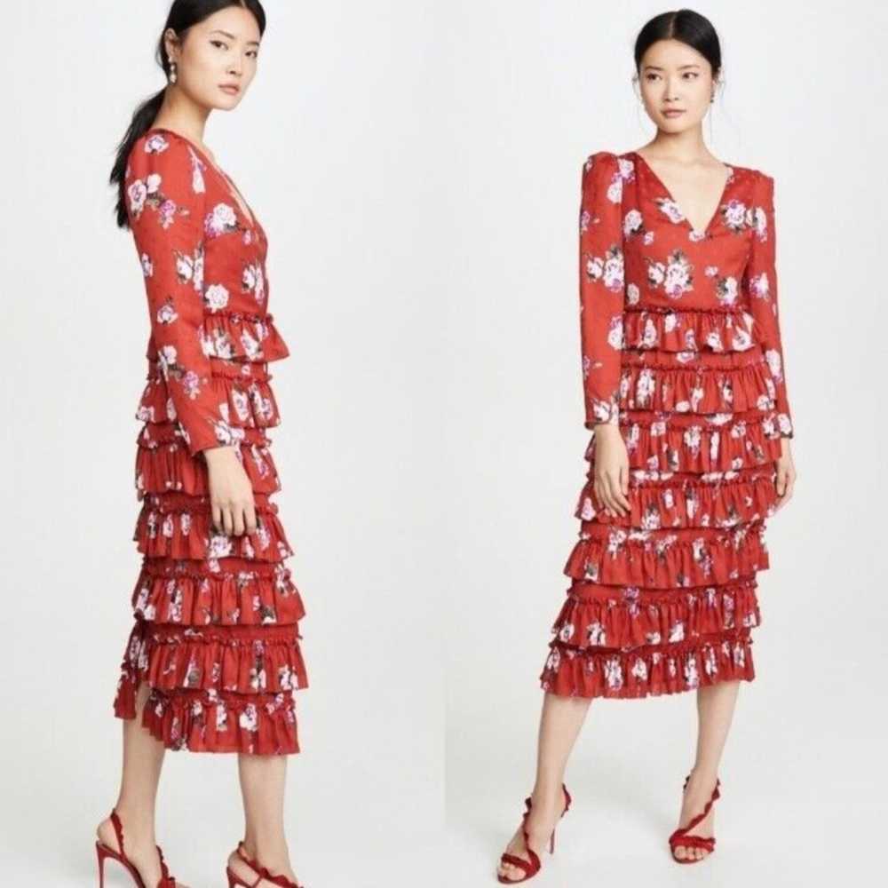 WAYF red floral tiered ruffle women's dress size … - image 3