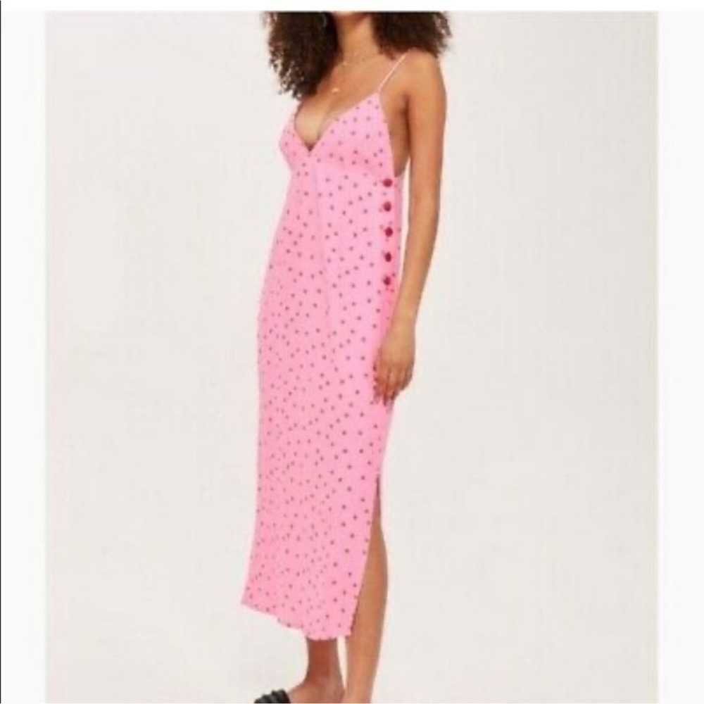 Topshop Pink Polka Dot Midi Slip Dress Size 10 - image 2