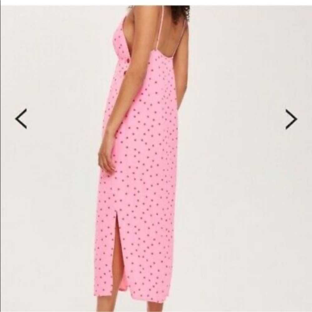 Topshop Pink Polka Dot Midi Slip Dress Size 10 - image 3
