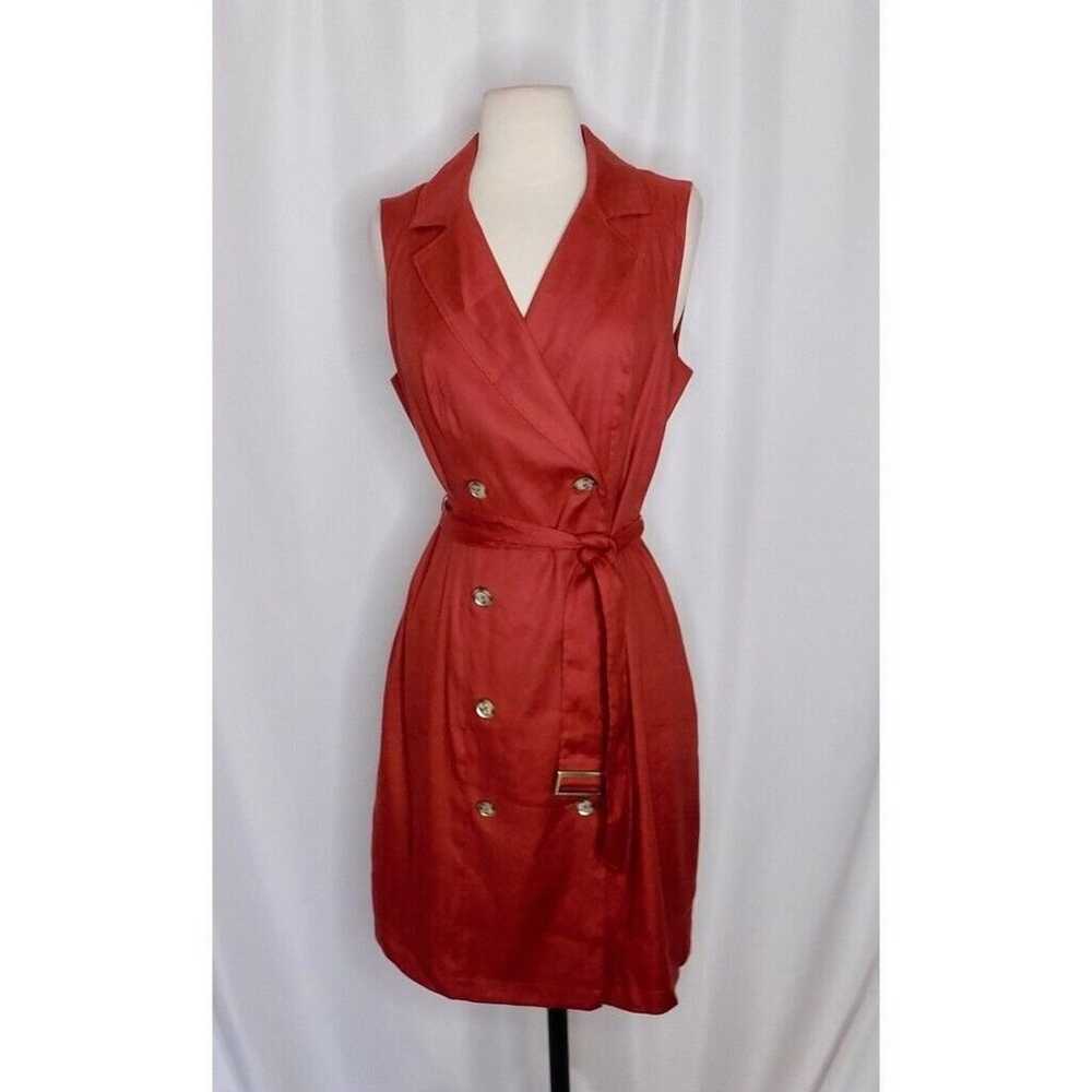 WHBM Linen Double-Breasted Trench Dress Belted Sl… - image 3