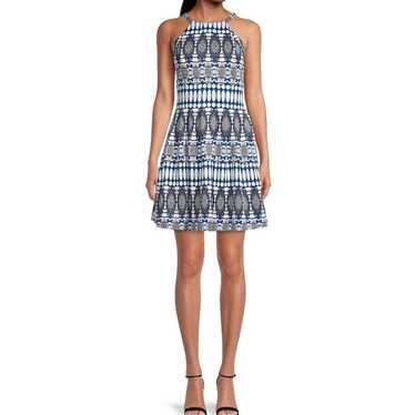 Vince Camuto Halter Dress Fit & Flare Blue White A