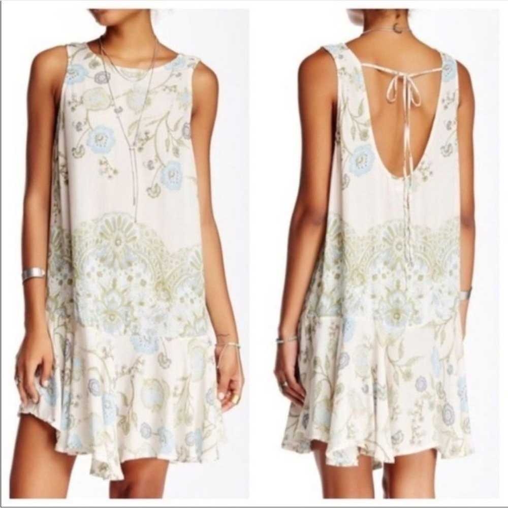 Free People Dobby Dot Blue Green Floral Slip Dres… - image 1