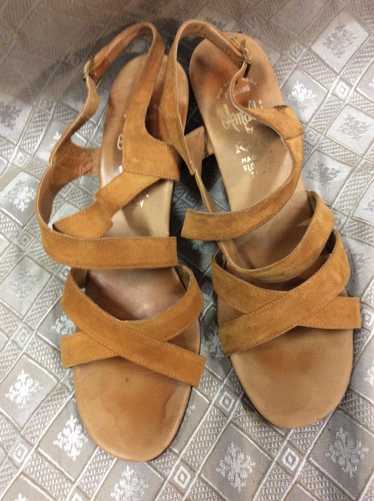 Vintage Brown Suede Heels tan Leather Straps Amalb