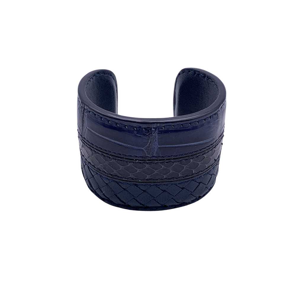 Authentic Bottega Veneta Blue Leather Woven Wide … - image 3