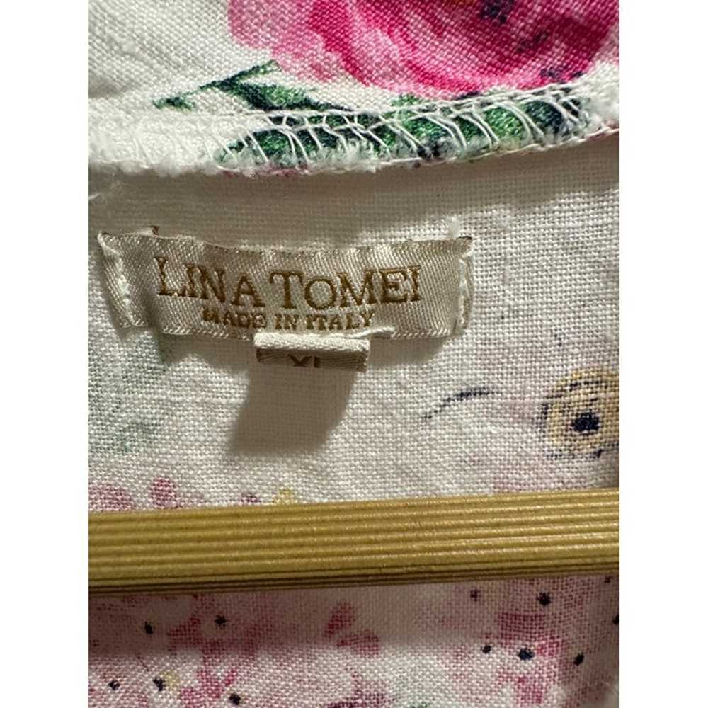 Lina Tomei Linen Italian Made Drape Neck Floral D… - image 3