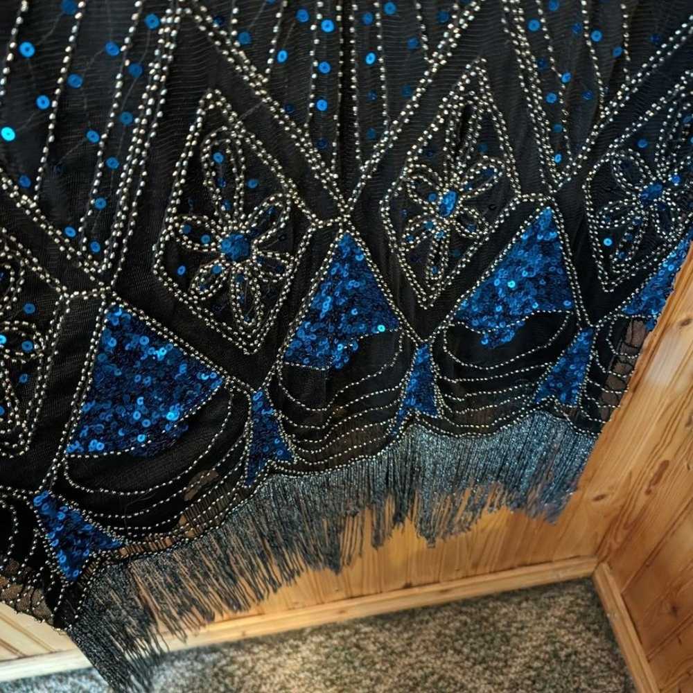 1920s Gatsby Flapper Sequin Art Deco Blue and Bla… - image 3