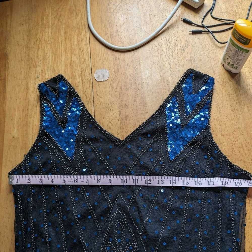 1920s Gatsby Flapper Sequin Art Deco Blue and Bla… - image 6