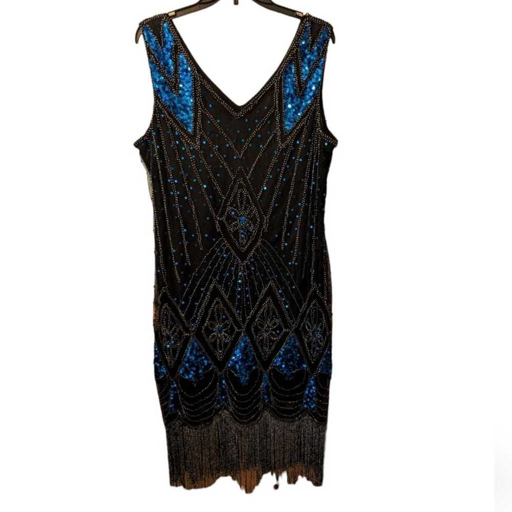 1920s Gatsby Flapper Sequin Art Deco Blue and Bla… - image 9
