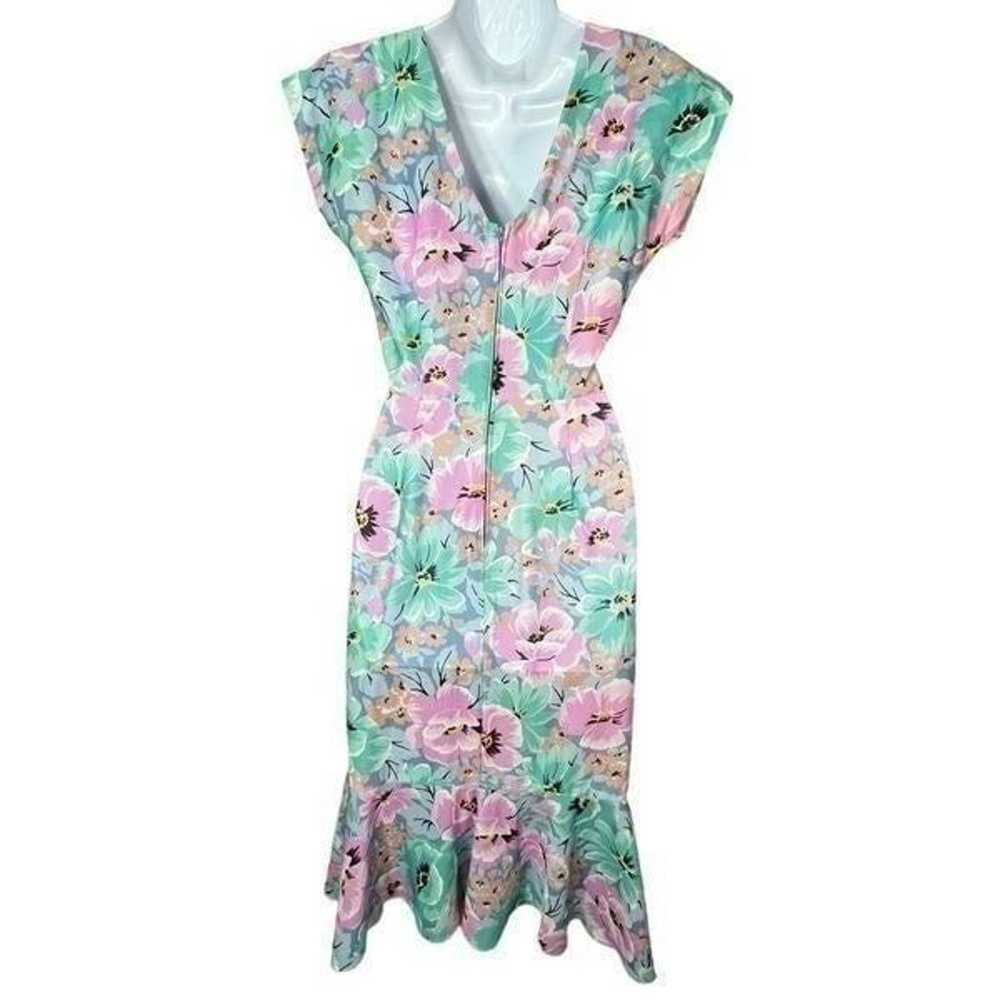 Vintage Avon Teal Pink Floral V Back Midi Dress W… - image 6