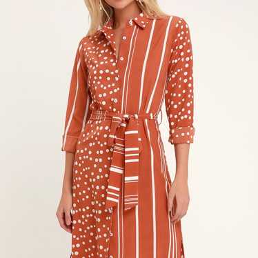 Lulus Via Dolce Rust Orange Striped Polka Dot Long