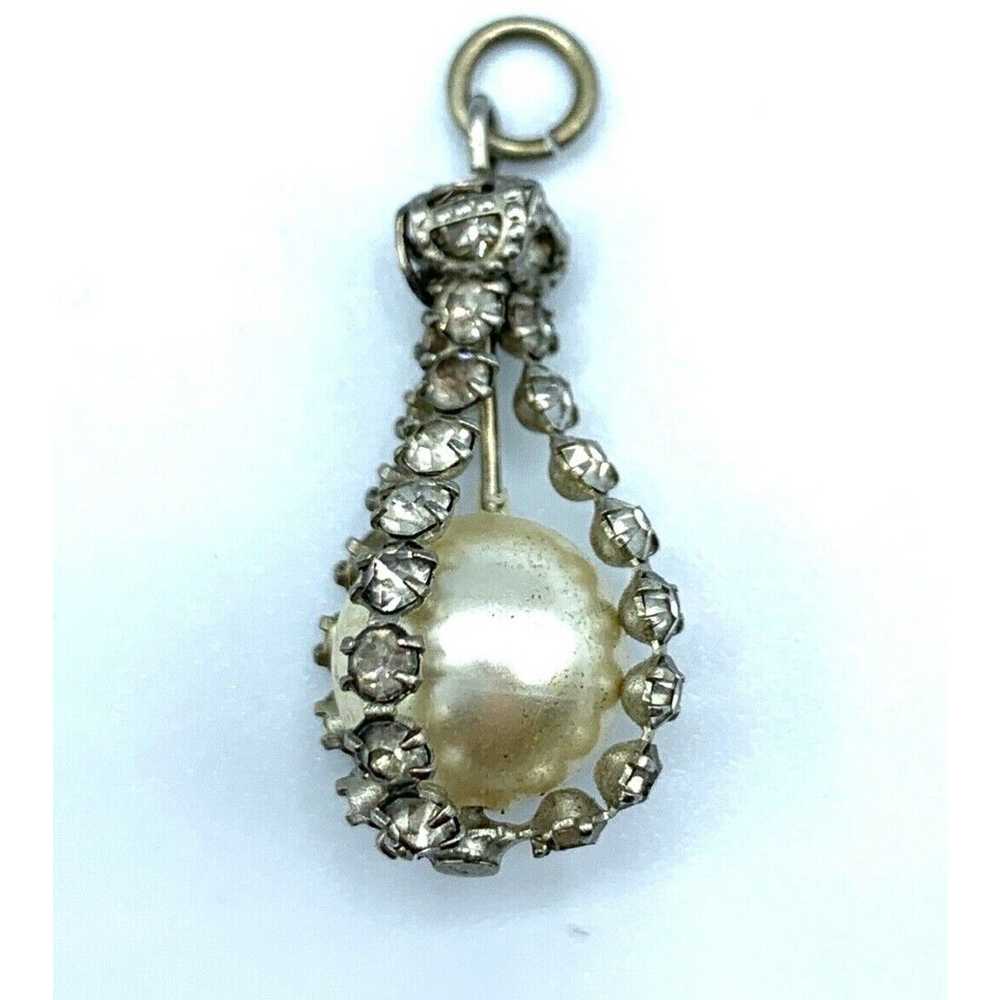 Vintage faux pearl & clear rhinestone teardrop ne… - image 1