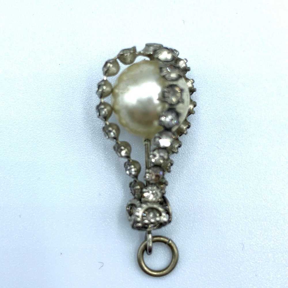 Vintage faux pearl & clear rhinestone teardrop ne… - image 2