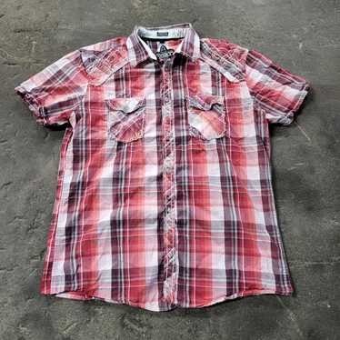 Roar Shirt Size XL Red Plaid Buckle Designer Embr… - image 1