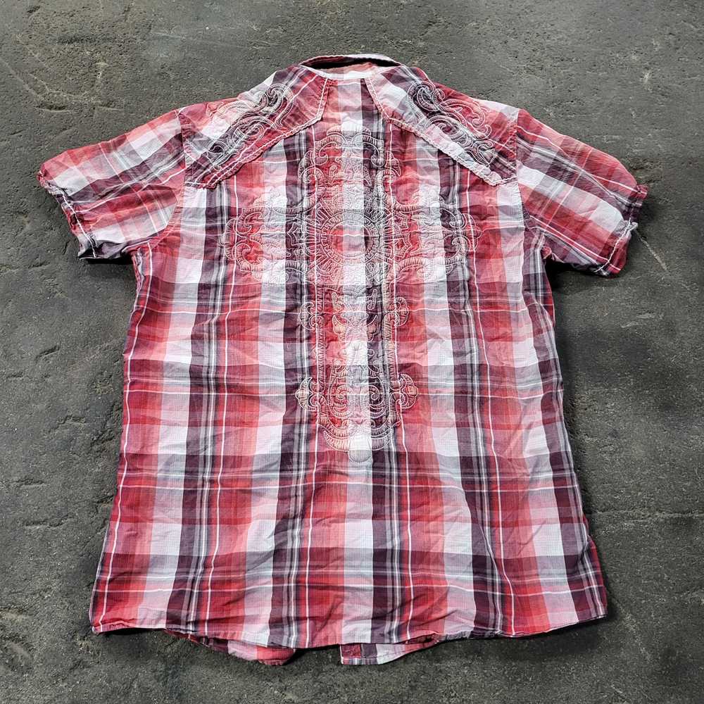 Roar Shirt Size XL Red Plaid Buckle Designer Embr… - image 4