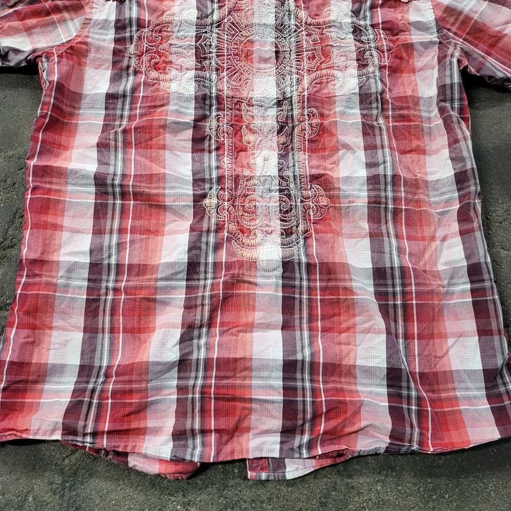 Roar Shirt Size XL Red Plaid Buckle Designer Embr… - image 5