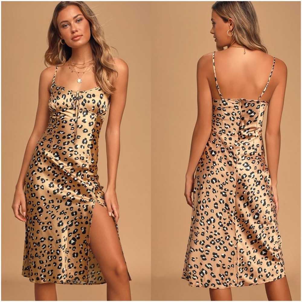 LULU’S Known To Be Wild Tan Leopard Print Satin S… - image 1