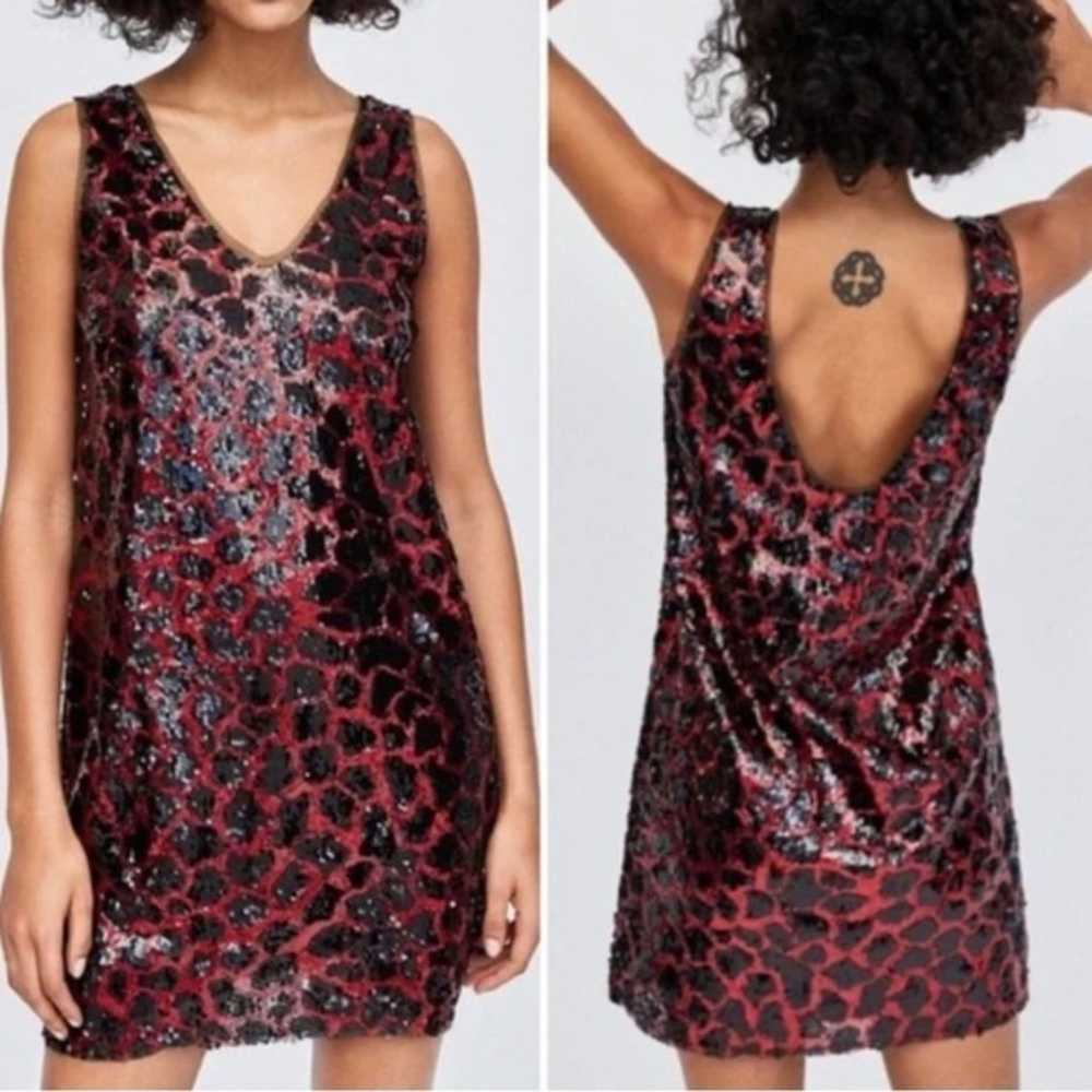 Zara red and black animal print sequin sleeveless… - image 8