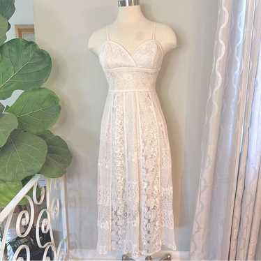 Solitaire Ivory Lace Crochet Midi Dress, Boho Bea… - image 1