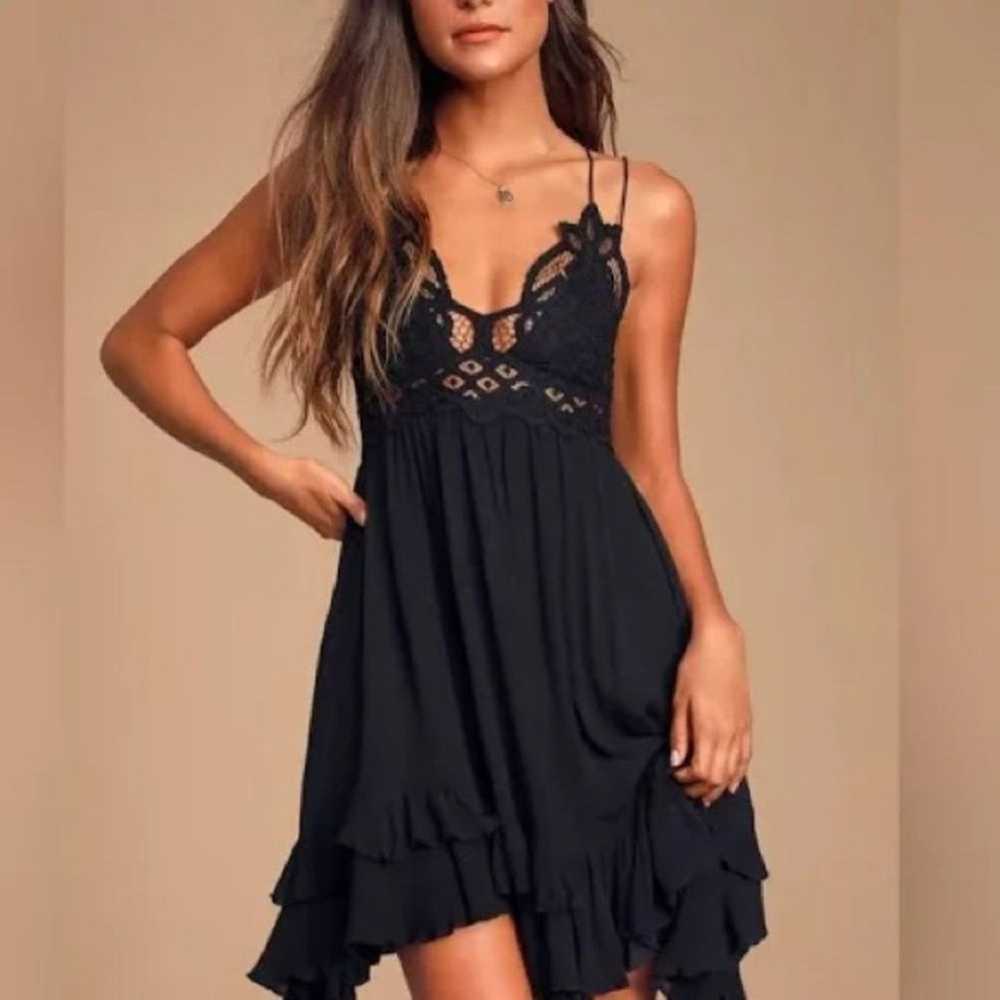 FP One Free People Black Adella Lace Slip Dress M… - image 1