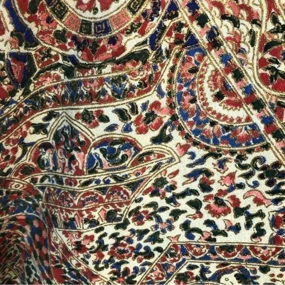 Vintage 70s Kimono style red green blue floral pa… - image 8