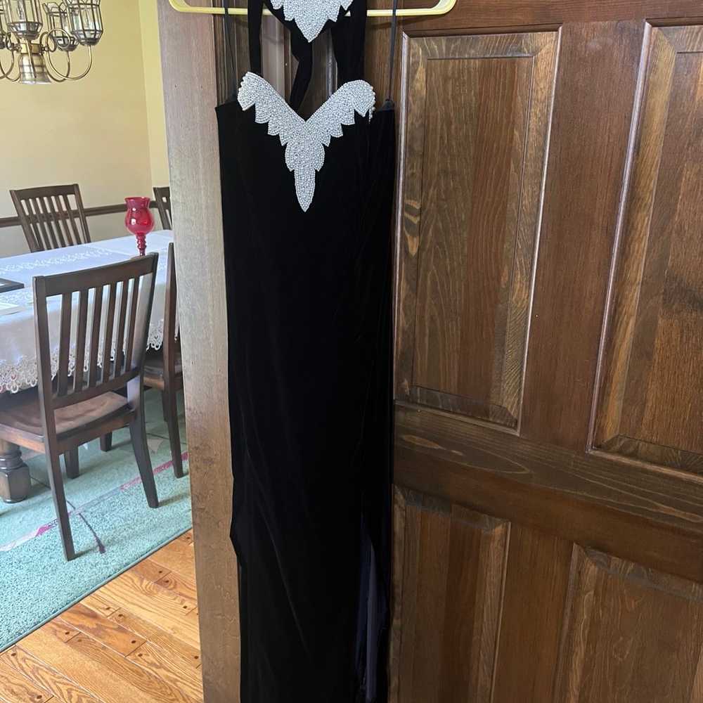 Vintage Black Velvet Beaded Dress - image 1