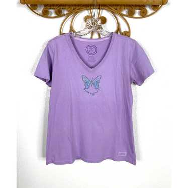 Life is Good V-neck semi-fitted purple tee S - image 1