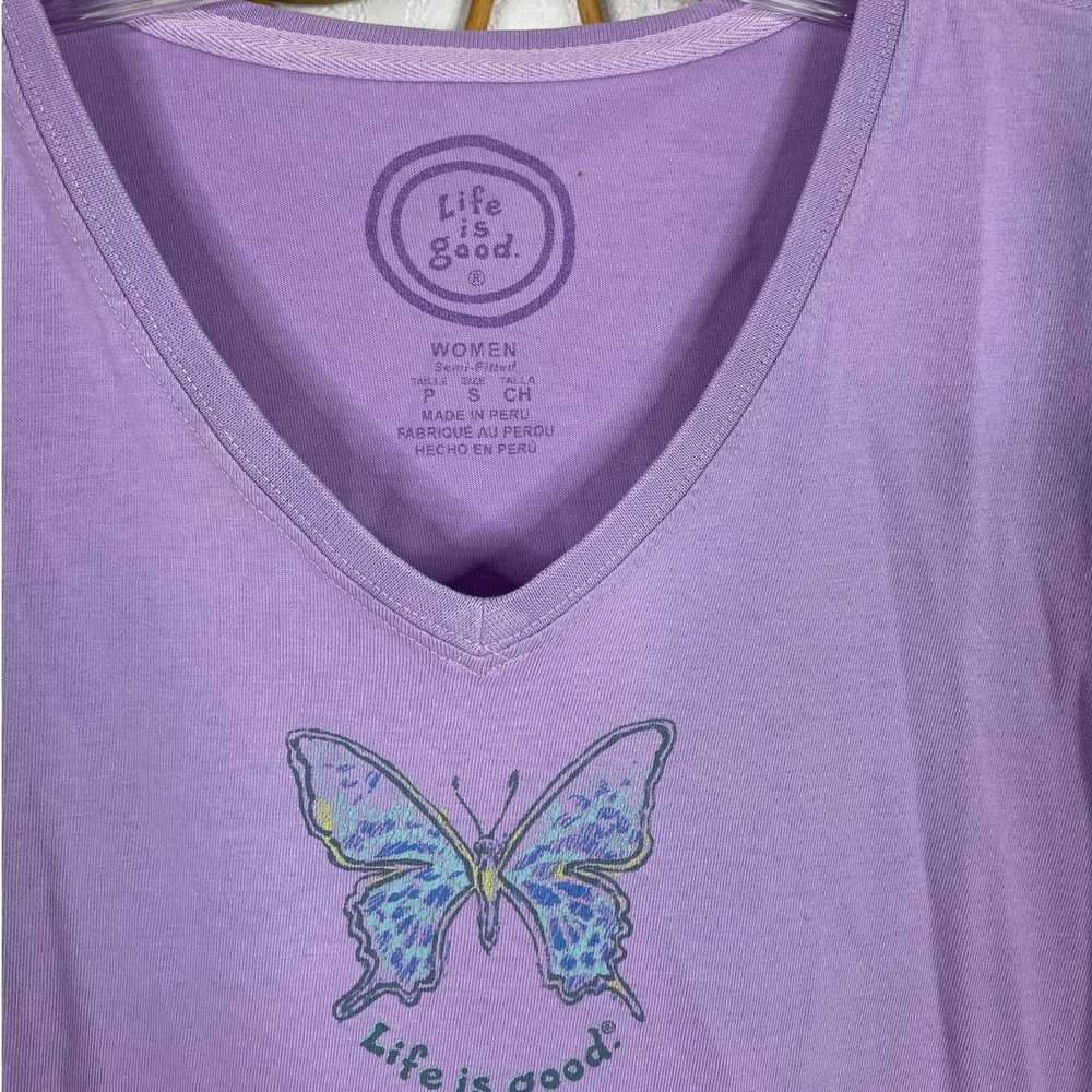 Life is Good V-neck semi-fitted purple tee S - image 2