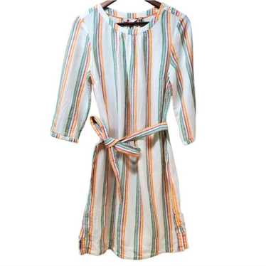 BODEN Katie White Multi-Color Stripes Linen Dress… - image 1