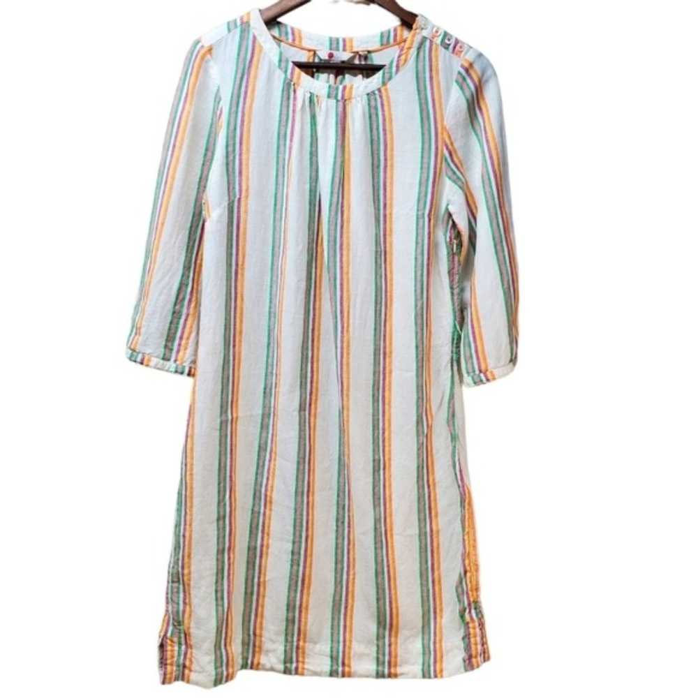 BODEN Katie White Multi-Color Stripes Linen Dress… - image 3