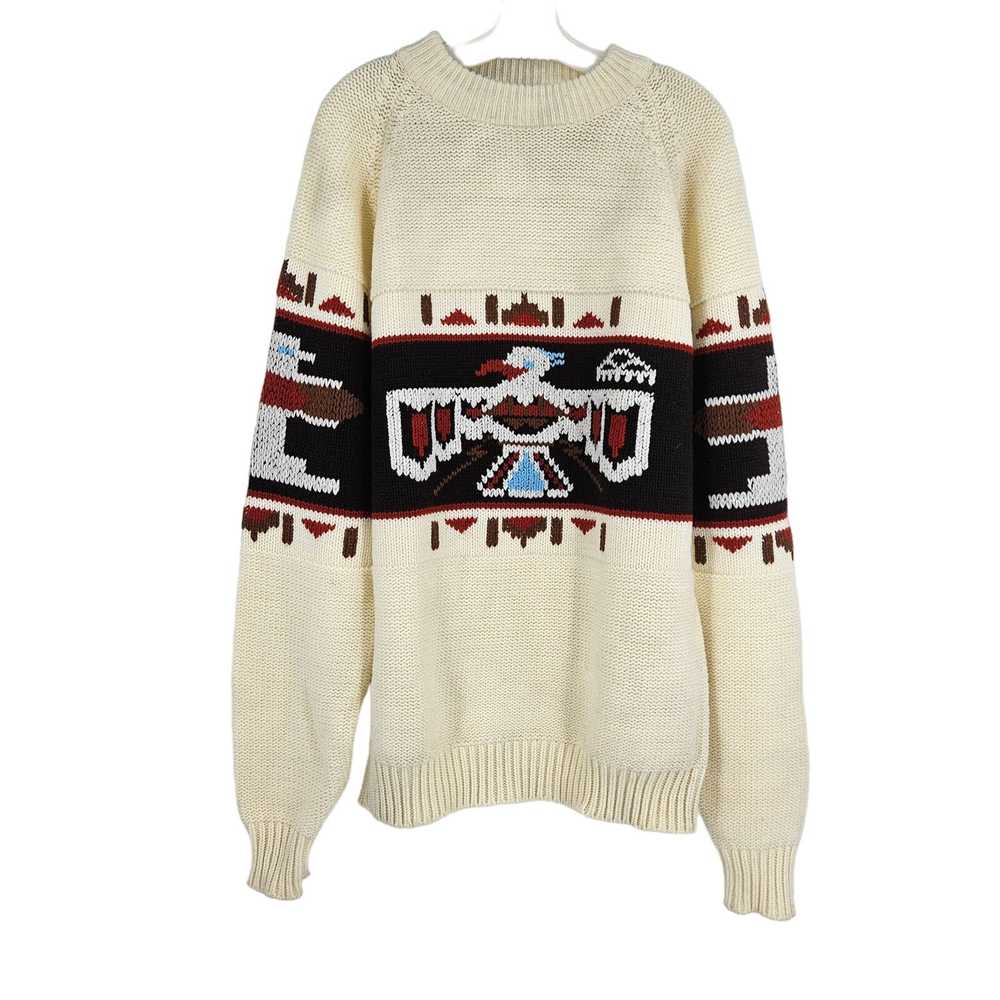 Vintage 70s Silton Sweater Cream Mens Thunderbird… - image 1
